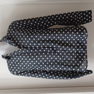 J Crew black blouse with poka dot print, cotton blend/ size Small